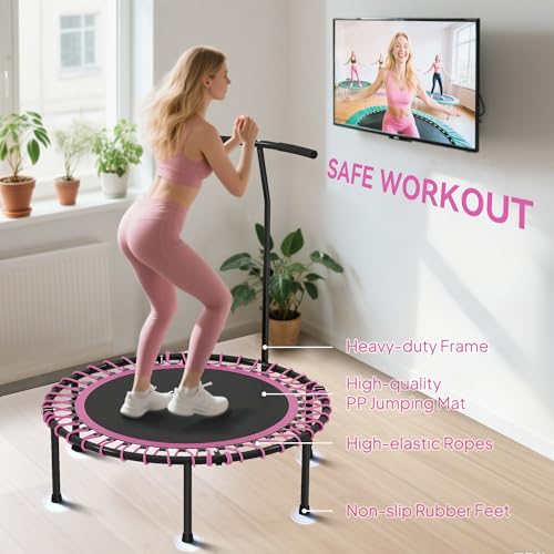 HOMCOM 45" Fitness Trampoline with Adjustable Handle, Folding Rebounder Trampoline Mini Jumper for Indoor Exercise Workout, Support Up to 150kg - Image 6
