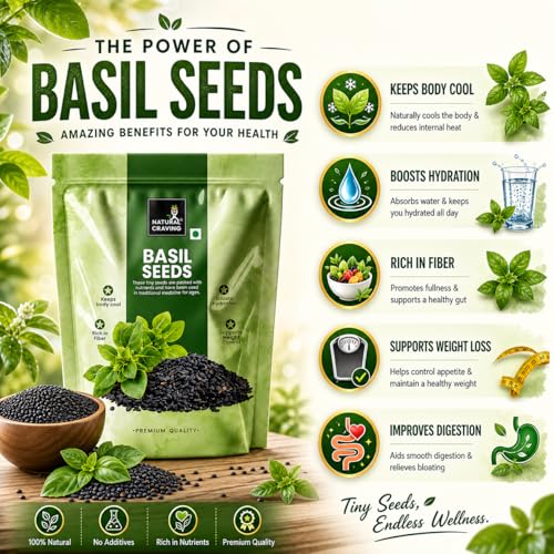 Image of Natural Craving Basil Seeds 900g | Organic Sabja Seeds | Tukmaria for Eating | High in Omega-3, Fiber & Plant Protein | Gluten-Free Superfood for Digestion, Hydration & Weight Management
