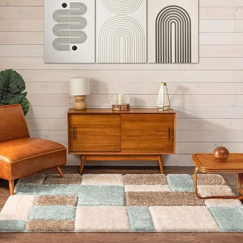 Image of Shaggy Rugs 3X5 FEET Soft and Cozy Carpet for Living Room & Hall, Bedroom, and Kids Room Non-Slip, High Pile, Machine Washable, Perfect for Any Room (Aqua Beige)