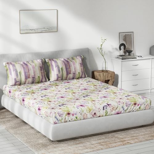 Image of Ddecor Cotton Double Bed Sheet Set with 2 Pillow Covers (229 CM X 274 CM, Pink) Digital Print Floral, 145TC GSM