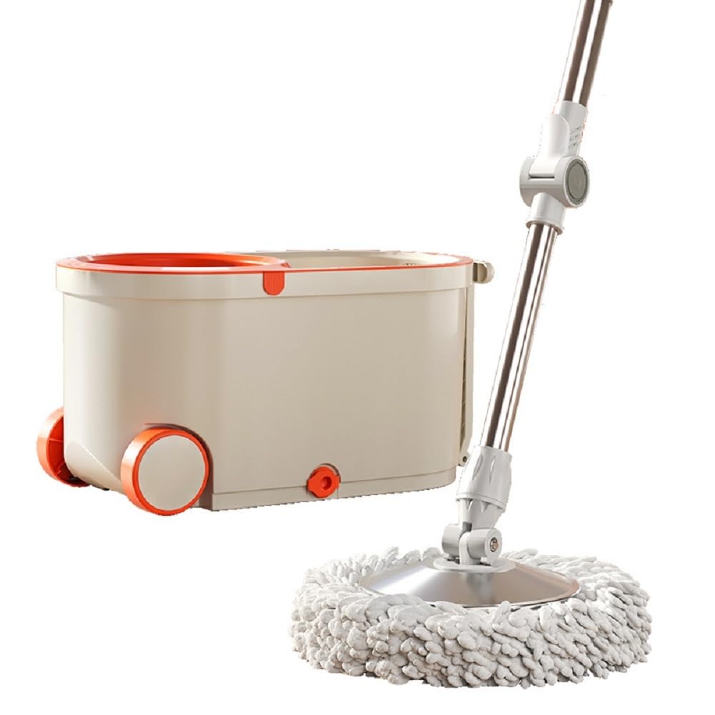 Juego De Fregona con 130Cm Palo Telescópico, Cubo Escurridor Giratorio Y Recambio De Microfibras, Incluye 5 Recambio Adicional, Spinning Mop and Bucket Set for All Types Floor Cleaning