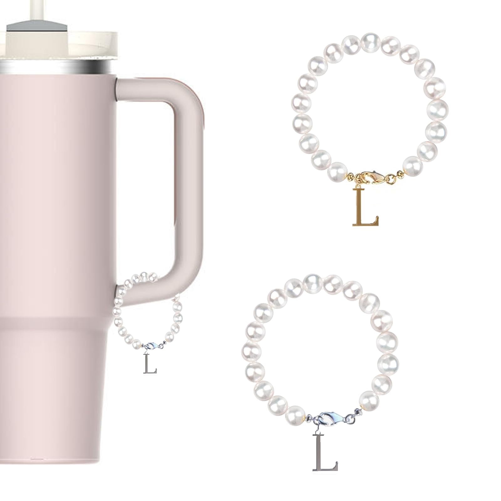 ColisPar 2pcs Pearl Letter Charm Accessories for Stanley Cup & Simple Modern Tumbler Name ID Personalized Charm for Stanley Tumbler with Handle 40 oz 30 oz 20 oz Customized Accessories