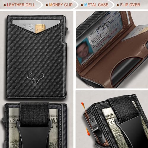 Image of BULLIANT Men Slim Leather Wallet Metal Case Money Clip-Magnetic Closure