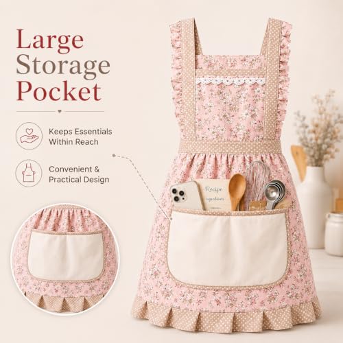 Image of PUJI 1 Pcs Women Kitchen Apron with Hand Wipe Pockts, Big Pocket,Hand-wiping, Waterproof for Cooking Baking,Center Pocket Hand Towel Women and Men (1 Pcs)