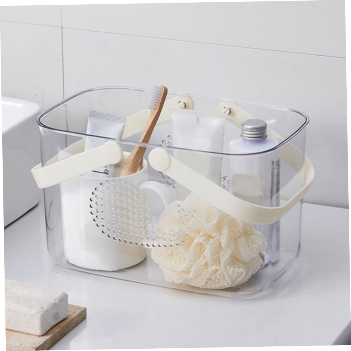 Cesta De Portátil De Plástico Transparente Para Baño Organizador Multifuncional De Gran Capacidad Para Hogar y Cocina