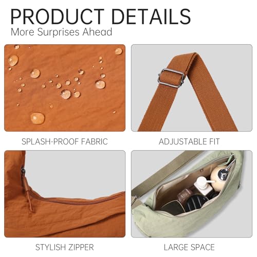 Crescent Bags for Women Nylon Hobo Crossbody Bags Casual Shoulder Handbags Multi-Pocket Sling Bag Lightweight Crossbody Purse3