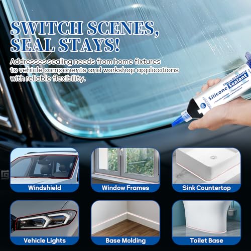 Image of RTV Silicone Adhesive Sealant - High Temperature & Waterproof Caulking for Home, Auto, & Crafts - Creates Flexible, Long-Lasting Seal on Kitchen, Bathroom, Shower, Window (Black, 30ml /1oz)