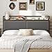 YATINEY Queen Size Headboard Only, Upholstered Queen Headboard with Charging Station, Head Board with Open Storage, Height Adjustable, Vintage Style, Sturdy and Stable, Rustic Brown, Gray and Black