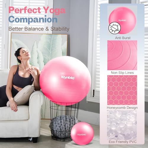 Image of kisnbld Exercise Ball, Extra Thick Yoga Ball for Workout Pregnancy Stability, 4 Sizes Anti-Burst Balance Ball with Foot Pump - Heavy Duty Fitness Ball Chair for Office, Home & Gym
