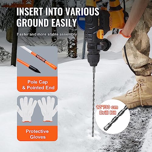 VEVOR 30er-Set Schneestangen 47,8 Zoll (121,5 cm) Auffahrtstangen orange UV-beständige Beschichtung Reflektierende Einfahrtsmarkierung Inkl. 1 Paar Schutzhandschuhe und 1 extralangen Stahlbohrer