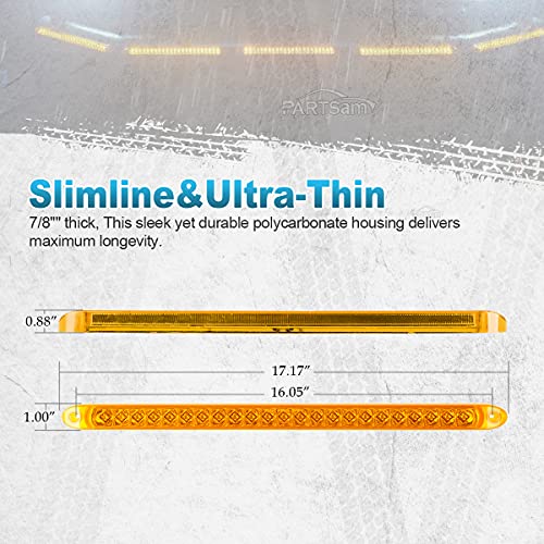 Image of Partsam 2Pcs Amber Yellow 17 inch Inch 23 LED Trailer Turn Signal Parking Front Clearance Marker ID Identification Light Bars Waterproof 12V Sealed for Trailer Truck RV Camper Pickups