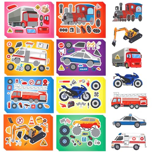 Aowplc 32 Sheets Vehicle Stickers for Kids - Make Your Own Transportation Stickers for Party Favors Classroom Activities and Crafts
