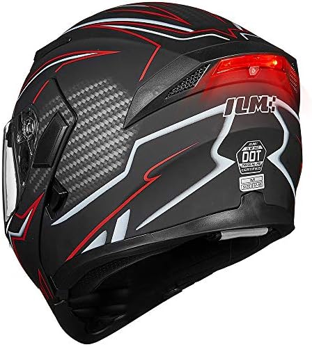 ILM Motorcycle Dual Visor Flip up Modular Full Face Helmet DOT LED Light Model 902L (M, Black RED - LED)
