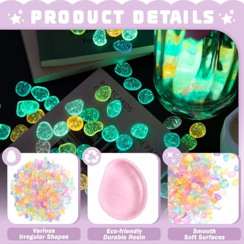 Image of OSOPOLA 350 PCS Glow in The Dark Rocks - White Luminous Stones | Fish Tank Accessories DIY Decor Pebbles for Fairy Garden Yard FD05MX350B