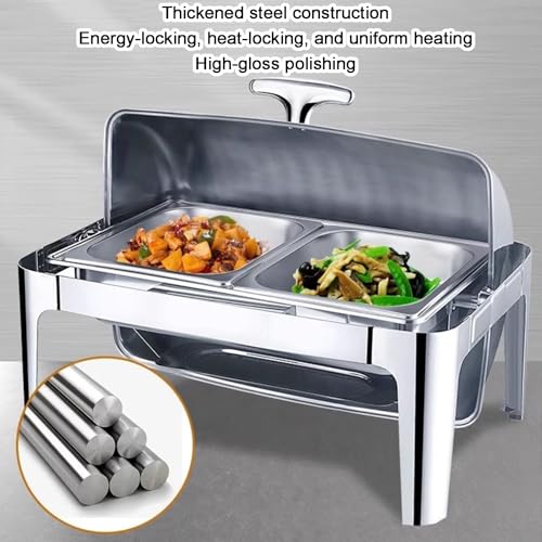 Juego de platos de acero inoxidable, bandeja para servir buffet para bodas, cumpleaños, eventos, recipiente calentador de alimentos para encimera y artículos esenciales para fiestas