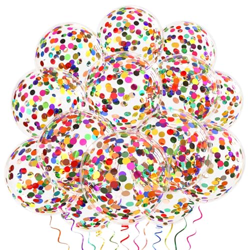 Image of Rainbow Confetti Balloons, 25 Pcs Thickened 12 Inch Clear Latex Balloon with Colorful Confetti Inside for Graduation Engagement Bridal Shower Party Baby Shower Birthday Party Decorations Supplies