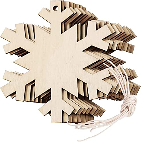 Flocons de neige en bois coupe de papier Noël flocons de neige en bois décoration avec 40 cordes...