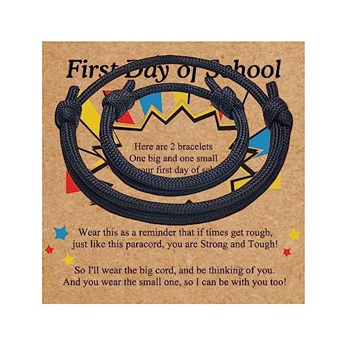 2Pcs First Day of School Family Matching String knit Bracelets Mother/Father and Daughter/Son Nylon Rope Back to School Gifts Protection Blessing Jewelry With Message Card Paracord Anxiety Relief Present