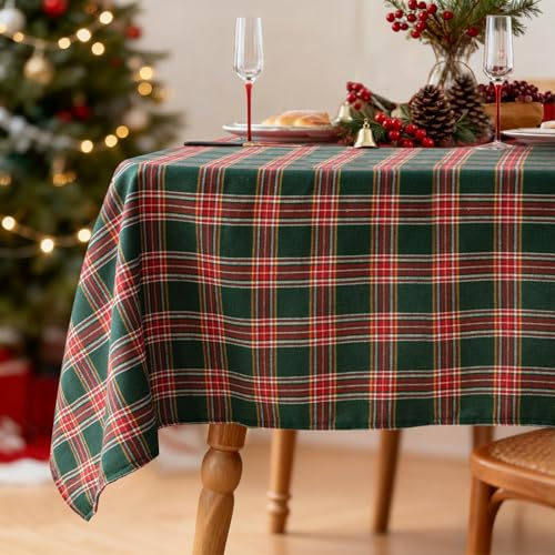 Tischdecke Weihnachten 140x140cm, Karierte Weihnachtstischdecke...