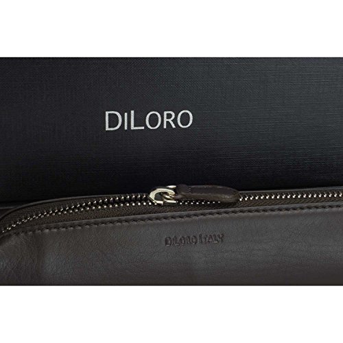 Image of DiLoro Italy Zippered Fountain Ballpoint Rollerball Pens and Pencils Case Holder Pouch Genuine Full Grain Soft Nappa Leather (Nappa Brown)