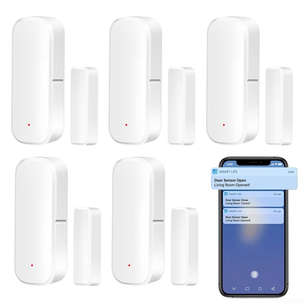 Sensor de puerta, para conexión Zigbee Detectores inteligentes de puerta abierta/cerrada, sensor de contacto de puerta inalámbrico para sistema de alarma, para sensor de interruptor Tuya (5 piezas)