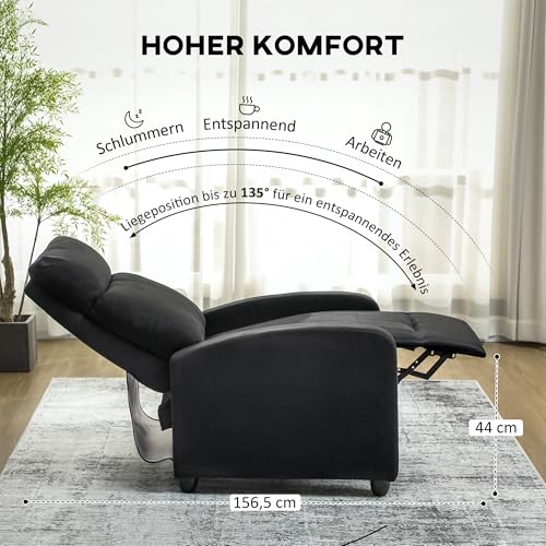 HOMCOM Relaxsessel Fernsehsessel mit Liegefunktion, Leinenoptik, Gepolstert TV-Sessel mit Fußstütze, für Wohnzimmer, Schlafzimmer, Schwarz – Bild 5