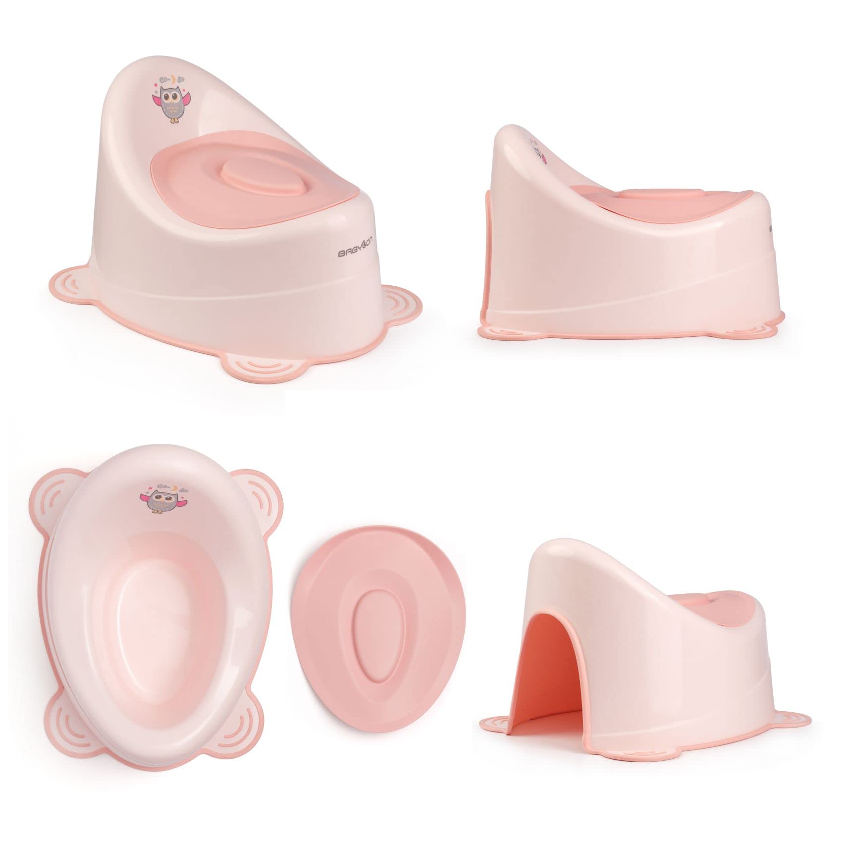 BABYLON Vasino per bambini con coperchio Snail anti scivolo Vasino per bambini wc, colore: rosa