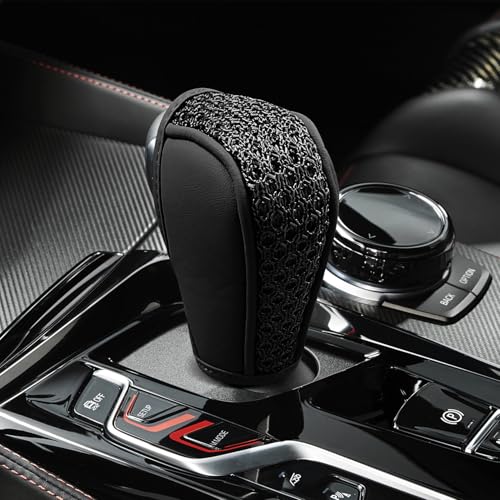 HQRNYP Car Gear Shift Cover, Shift Knob Cover, Leather Automotive Stick Shifting Handle Knobs Protector, Auto Decoration Accessories Anti-Slip Handbrake Shifter Cover for Car SUV Truck (Black)