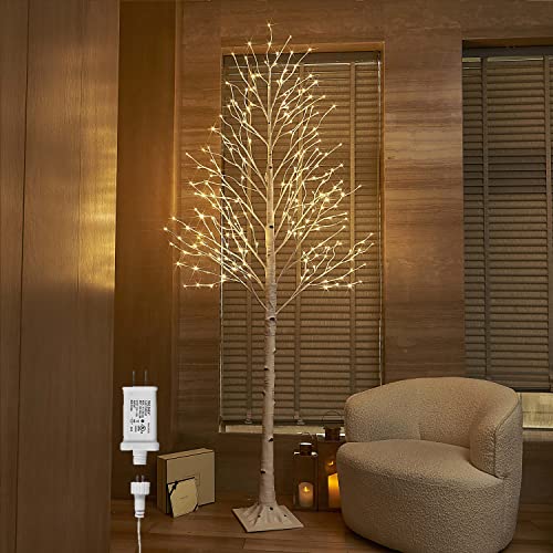Hairui Sapin de bouleau lumineux de 2,4 m avec 240 lumières blanches chaudes, pour fête de mariage, décoration de Noël, utilisation en intérieur et en extérieur Cover