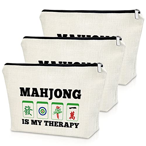 Sazuwu 3PCS Mahjong Gift Makeup Bag Cosmetic Organizers Travel Pouch Mahjong Themed Funny Gift for Players Lover Retirement Christmas Birthday Present
