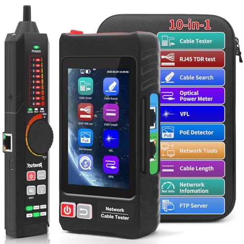 Image of Multifunction Network Caber Tester,UTP Ethernet Cable Tester,Cable Tracer,4 inch IPS Touch Screen Network Tester Support VFL,OPM,POE++ Detect,RJ45 TDR,Length,FTP,Network Tools IP /LLDP /CDP /PPPOE /Tracer