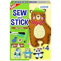 EZCRA Easy Arts and Crafts for Kids - No Mess Sewing Kit for Kids - 4 Easy to Do Bear Sewing Projects - Fun Felt Stickers - Tools with Instruction - Gifts for Boys and Girls Age 4,5,6,7,8