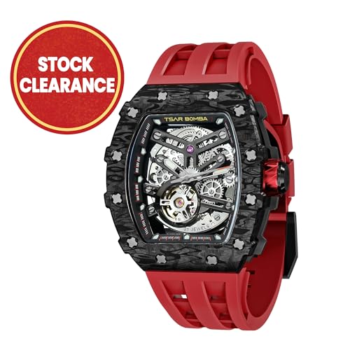Image of TSAR BOMBA Mens Luxury Watch Automatic Watches for Men 50M Waterproof Japanese Mechanical Movement Tonneau Stainless Steel Case Sapphire Glass Big Face Cool Unique Fashion Gift Men