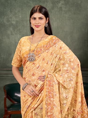 Image of Garden Vareli Summer Roganza Viscose Brasso Floral Print Saree with Unstitched Blouse Piece