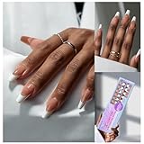 BTArtboxnails French Gel Nail Tips - French Tip Press on Nails Brown Medium Coffin X-coat Tips Pre-applied Tip Primer & Base Coat, No Need to File Fake Nails for Nail Art DIY Christmas Gifts