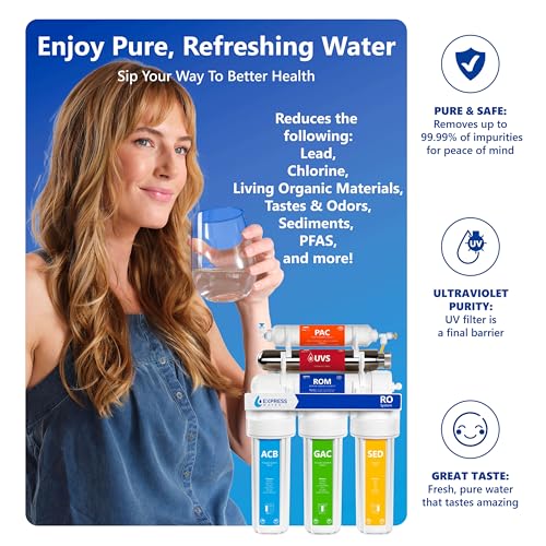 Image of Express Water Ultraviolet Reverse Osmosis Water Filtration System - 6 Stage RO UV Water Filter with Faucet and Tank - UV Under Sink Water Filter - 100 GPD