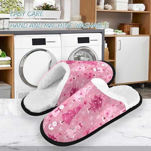 Pink Snowman Christmas Tree Slippers For Women Men Soft Memory Foam Non-Slip Festival Winter Indoor House Shoes Travel Slipper3