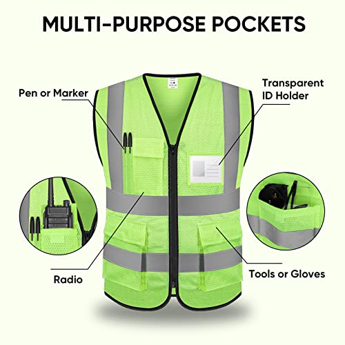 Image of TICONN High Visibility Reflective Safety Vest for Men & Women, ANSI Class 2