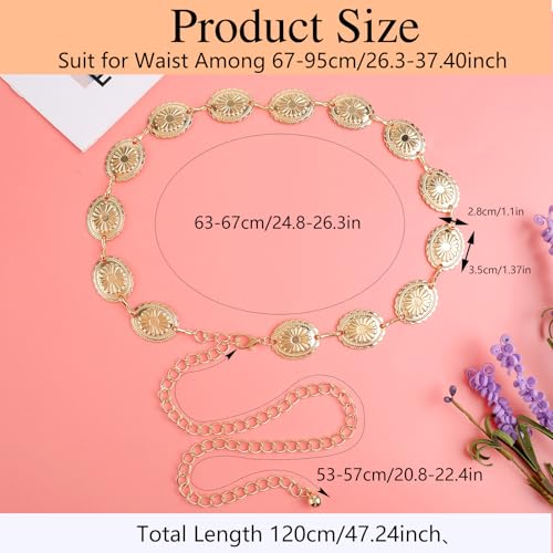 JIEYAO Western Metal Concho Belt, Cowgirl Chain Belts for Women Country Concert Dress Belts Hollow Out Daisy Boho Waist Chain3