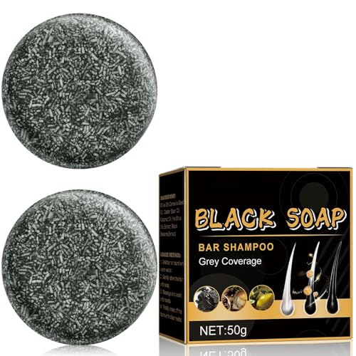 Jabón en barra for cubrir y revertir las canas: champú for oscurecer el cabello de forma natural y lograr un cabello negro rápido (2 unidades)