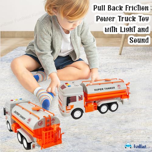 Image of FunBlast Super Tanker Truck Toys for Kids, Pull Back Vehicles Toy Truck, Unbreakable Plastic Trucks with Light and Sound, Friction Power Toy Trucks 3+ Years Old Boys Girls, & Kids (Multicolor)