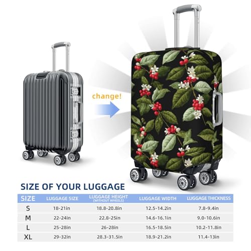 Red Berries With White Flowers Elastic Travel Luggage Covers Dustproof Scratch-Resistant Suitcase Protector Fit 22-24 Inch4