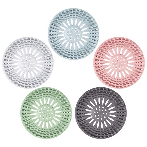 ISIYINER Couvercle de Drain de Douche Silicone Bouchon de Vidange de Cheveux pour Cuisine Salle de Bain Baignoire Facile à Nettoyer 5 Pièces