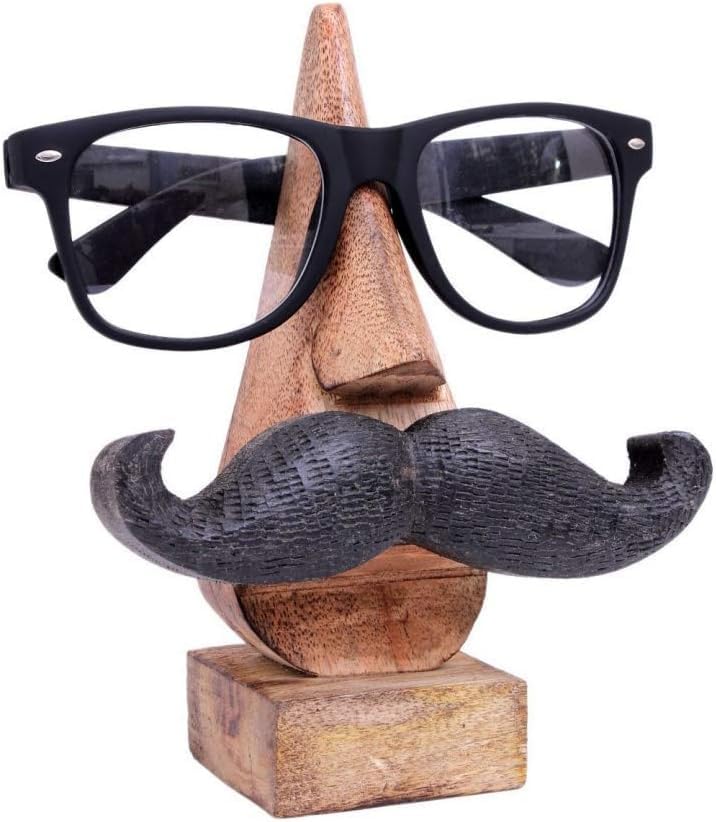 SWACRAFT Handmade Wooden Mustache Spectacle Holder Stand | Wood Carving Glasses Spectacle Holder Stand Sunglasses Display Rack Home Office Desk Décor 6 X 2.5 Inches