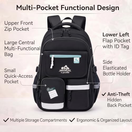 Image of Backpack Bags for Girls, Boys & Women With Multi-pockets, Laptop Bag with Large Capacity Bookbags Waterproof for School, Tuition, College, Camping, Travel