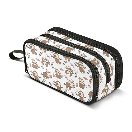 Image of ZAZYXTJ Cute Sloth Large Capacity Pencil Case 3 Compartment Pen Pouch Storage Canvas Makeup Bag for School Office Teen Girl Boy Men Women