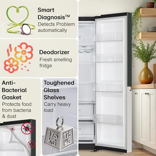 Image of LG 650 L, 3 Star, Frost Free, Double Door, Door Cooling+, Hygiene Fresh+, Smart Inverter Compressor, Wi-Fi Convertible, Side by Side Refrigerator with AI ThinQ (GL-B257EET3, Emerald Tango)