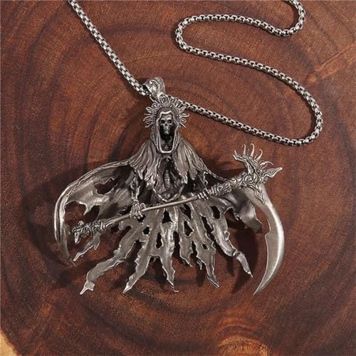 Grim Reaper Santa Muerte Necklace Stainless Steel Punk Gothic Skull Sickle Pendant Necklace for Women Men Halloween Jewelry Creativity Gift4