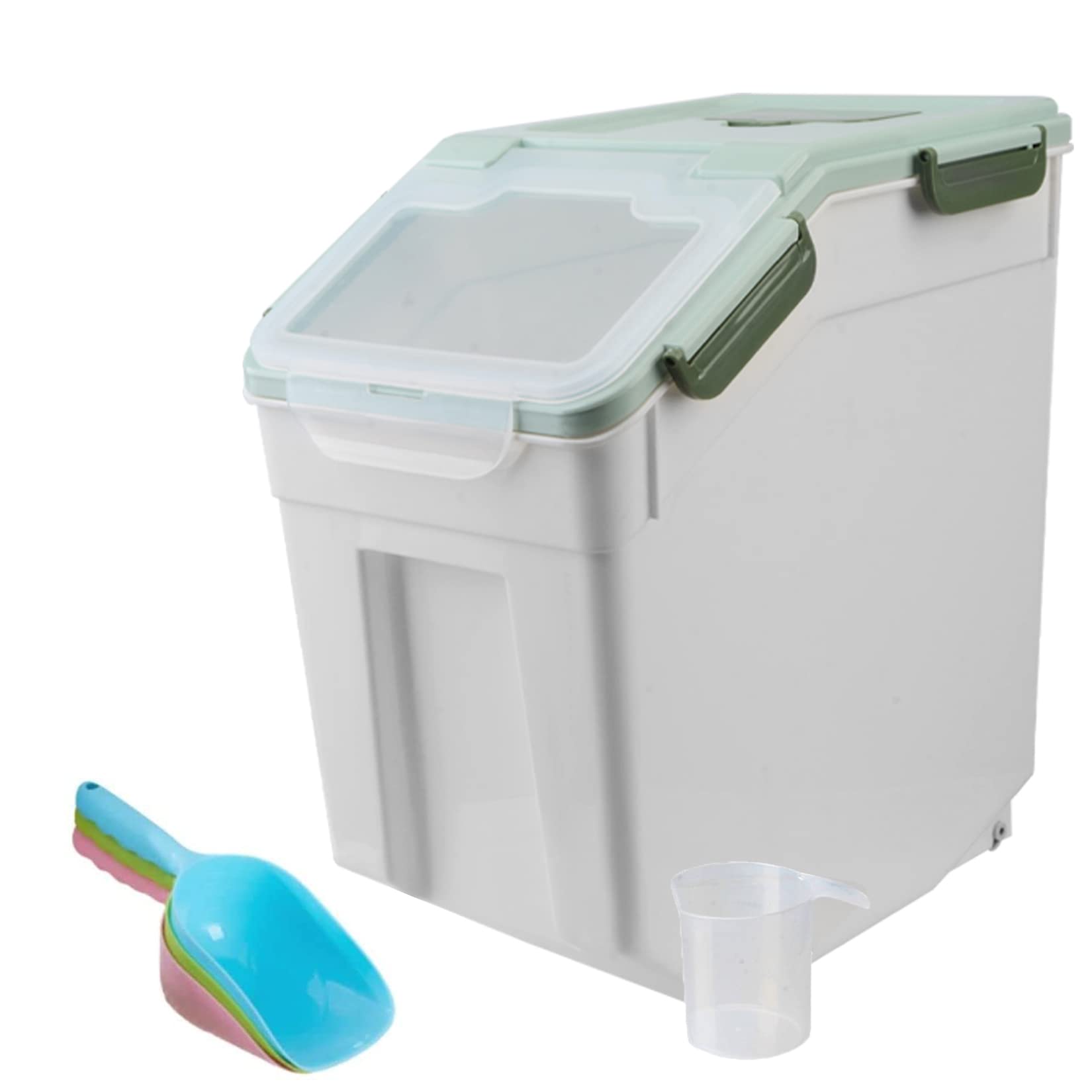Rice Storage Container 25LBS Airtight Dry Food Storage Container BPA-Free Flour Storage Bin With Wheels Large Grain Storage Barrel with Scoop for Other Food Storage（Green）