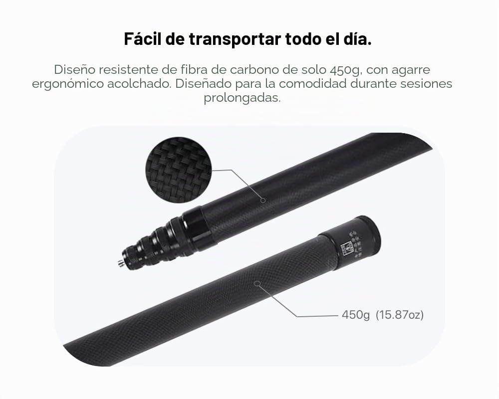 Inov8 Palo Invisible de Carbono Extensible Extra Largo de 5 m para cámaras Insta360 X2 / X3 / X4 / X5 / Ace Pro y dji/GoPro/cámaras de acción/teléfonos Inteligentes